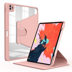 iPad Pro 12.9 5. Nesil 2021 Uyumlu Kılıf 360° Dönebilen Kalem Bölmeli Standlı Akıllı Kapak Premium Pudra