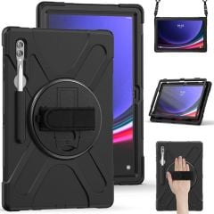Galaxy Tab S9 Ultra 14.6'' SM-X910 uyumlu Kılıf Askılı Standlı Defender Üstün Koruma Zırh Tank