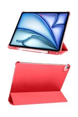 iPad Air 11 M2 2024 uyumlu Kapaklı Kılıf Kalem Bölmeli Standlı Flip Smart Akıllı Kapak Uyku Modlu Kırmızı