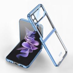 Samsung Galaxy Z Flip 4 uyumlu Kılıf Kamera Lens Korumalı Kapak Tam Uyumlu Electroplate Metalik Renk Açık Mavi