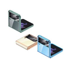 Samsung Galaxy Z Flip 4 uyumlu Kılıf Kamera Lens Korumalı Kapak Tam Uyumlu Electroplate Metalik Renk Açık Mavi