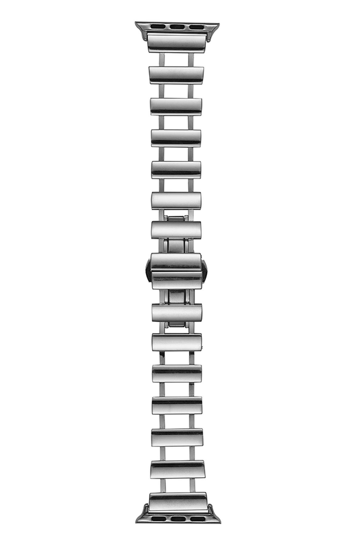 Apple Watch Ultra / Ultra 2 49 mm Uyumlu Metal Kordon New Collection Zarif Paslanmaz Çelik Kayış Gümüş