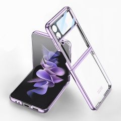 Samsung Galaxy Z Flip 4 uyumlu Kılıf Kamera Lens Korumalı Kapak Tam Uyumlu Electroplate Metalik Renk Mor