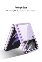 Samsung Galaxy Z Flip 4 uyumlu Kılıf Kamera Lens Korumalı Kapak Tam Uyumlu Electroplate Metalik Renk Mor