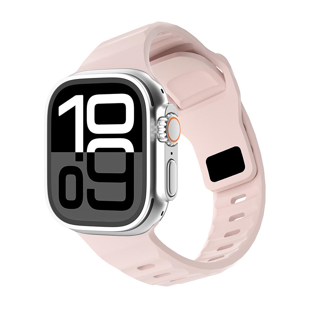 Apple Watch 7 8 9 45 mm Uyumlu DuoFit Asimetrik Tasarım Silikon Kordon Premium Kayış Pudra