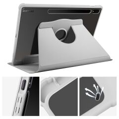 Galaxy Tab S8 Plus 12.4'' uyumlu Kılıf Kalem Bölmeli Yatay Dikey Standlı 360 Dönebilen Akıllı Kapak Gri