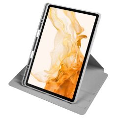 Galaxy Tab S8 Plus 12.4'' uyumlu Kılıf Kalem Bölmeli Yatay Dikey Standlı 360 Dönebilen Akıllı Kapak Gri