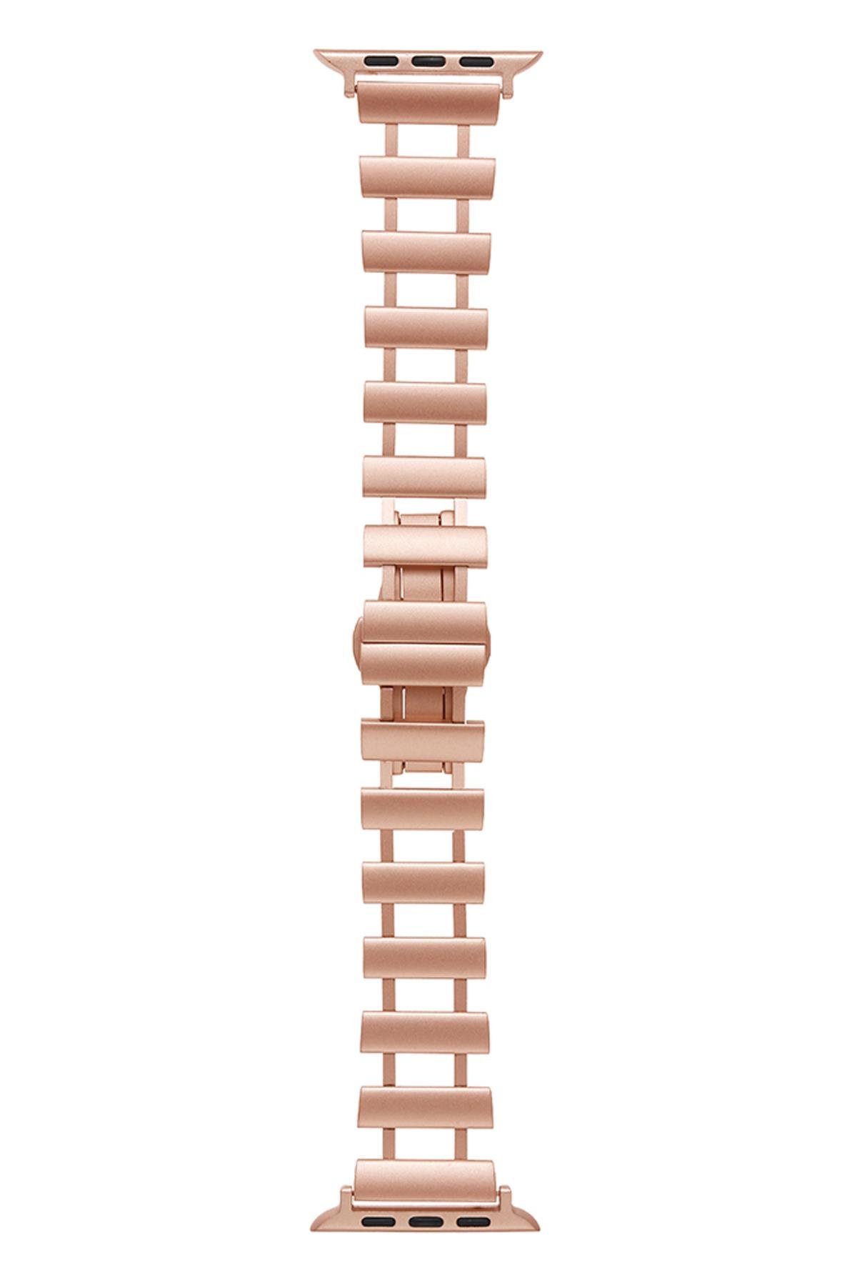 Apple Watch Ultra / Ultra 2 49 mm Uyumlu Metal Kordon New Collection Zarif Paslanmaz Çelik Kayış Rose Gold