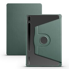 Galaxy Tab S8 Plus 12.4'' uyumlu Kılıf Kalem Bölmeli Yatay Dikey Standlı 360 Dönebilen Akıllı Kapak Koyu Yeşil