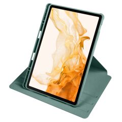 Galaxy Tab S8 Plus 12.4'' uyumlu Kılıf Kalem Bölmeli Yatay Dikey Standlı 360 Dönebilen Akıllı Kapak Koyu Yeşil
