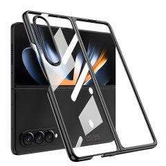 Samsung Galaxy Z Fold 4 uyumlu Kılıf Premium Cam Kapak Tam Uyumlu Electroplate Metalik Renk Siyah