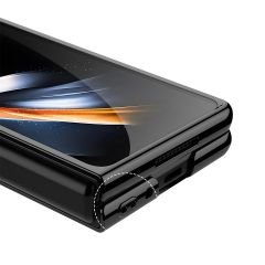 Samsung Galaxy Z Fold 4 uyumlu Kılıf Premium Cam Kapak Tam Uyumlu Electroplate Metalik Renk Siyah