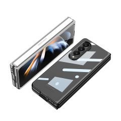Samsung Galaxy Z Fold 4 uyumlu Kılıf Premium Cam Kapak Tam Uyumlu Electroplate Metalik Renk Siyah