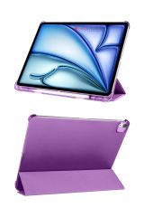 iPad Air 11 M2 2024 uyumlu Kapaklı Kılıf Kalem Bölmeli Standlı Flip Smart Akıllı Kapak Uyku Modlu Mor