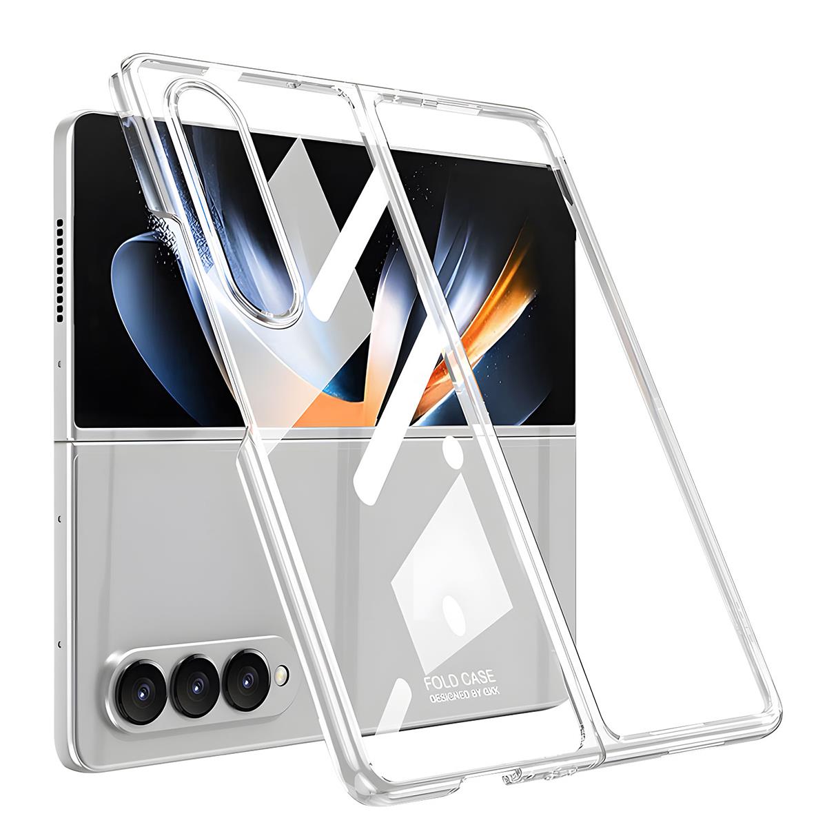 Samsung Galaxy Z Fold 4 uyumlu Kılıf Premium Cam Kapak Tam Uyumlu Electroplate Metalik Renk Şeffaf