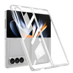 Samsung Galaxy Z Fold 4 uyumlu Kılıf Premium Cam Kapak Tam Uyumlu Electroplate Metalik Renk Şeffaf