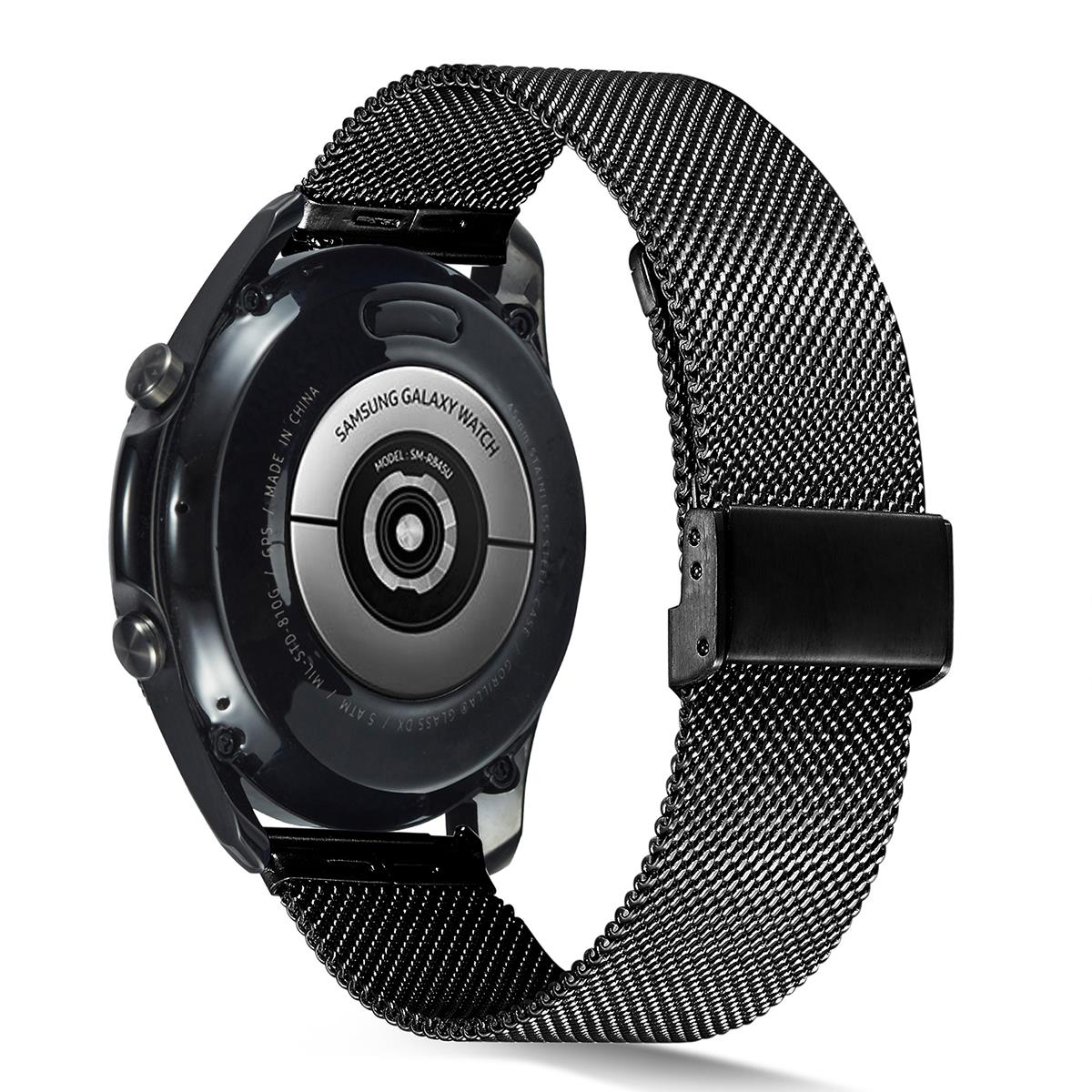 Huawei Watch GT 3 SE 46 mm Uyumlu Hasır Metal Kordon Klipsli Tel Örgü Kayış Siyah