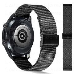 Huawei Watch GT 3 SE 46 mm Uyumlu Hasır Metal Kordon Klipsli Tel Örgü Kayış Siyah