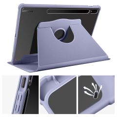 Galaxy Tab S8 Plus 12.4'' uyumlu Kılıf Kalem Bölmeli Yatay Dikey Standlı 360 Dönebilen Akıllı Kapak Levander Gray