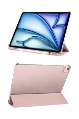 iPad Air 11 M2 2024 uyumlu Kapaklı Kılıf Kalem Bölmeli Standlı Flip Smart Akıllı Kapak Uyku Modlu Rose Gold