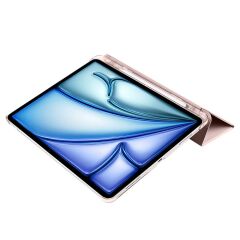 iPad Air 11 M2 2024 uyumlu Kapaklı Kılıf Kalem Bölmeli Standlı Flip Smart Akıllı Kapak Uyku Modlu Rose Gold