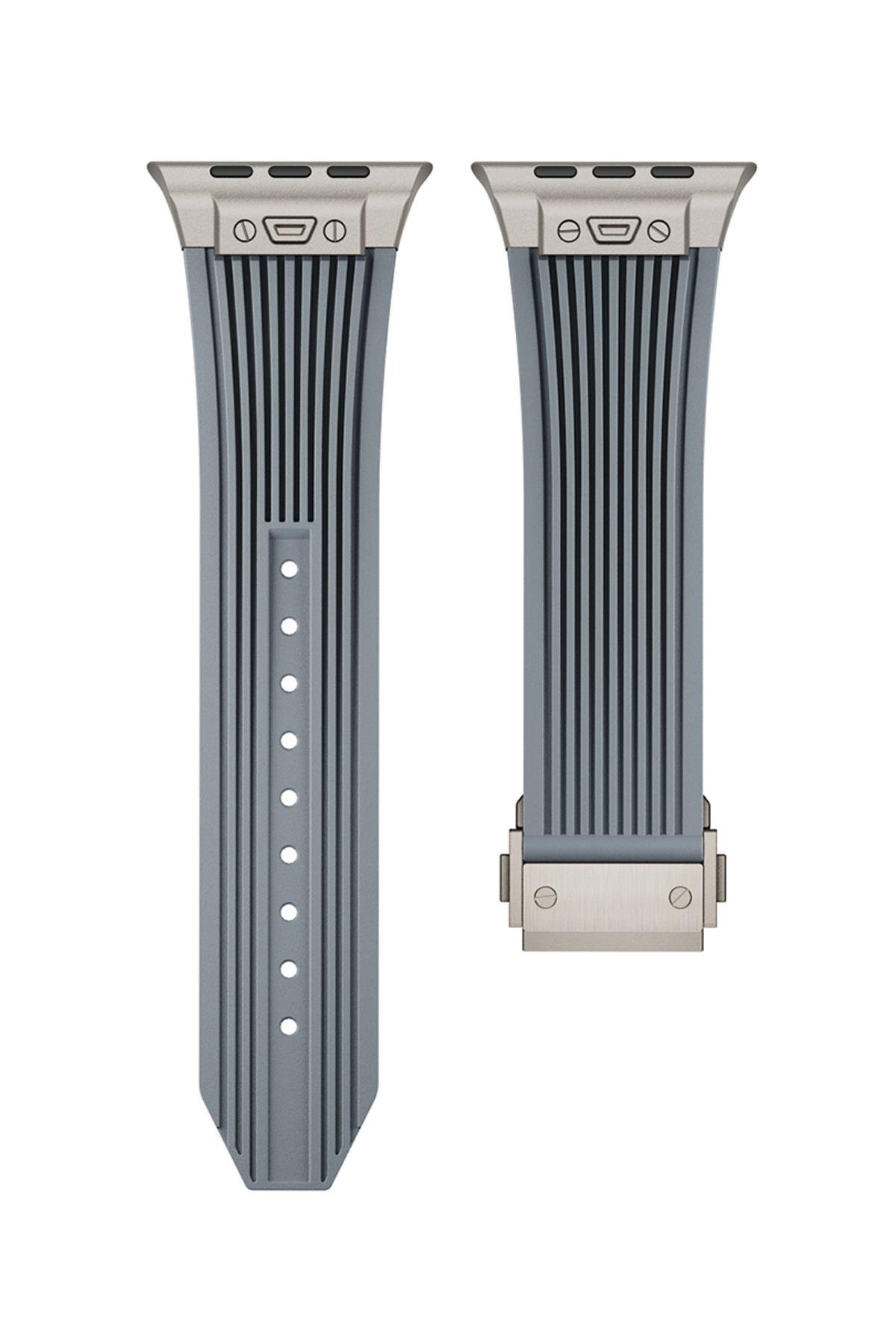 Apple Watch 6 5 4 3 2 1 SE 42 44 mm uyumlu Çelilk Aksamlı Silikon Kordon Luxury Premium Kayış Gri