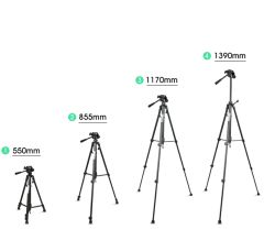 140 cm Yükseklik Ayarlı Tripod & Telefon Tutucu Aparat - Alüminyum Alaşım - Hafif - 3 Kademeli Ayak