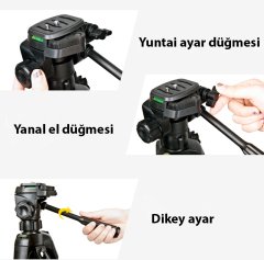 140 cm Yükseklik Ayarlı Tripod & Telefon Tutucu Aparat - Alüminyum Alaşım - Hafif - 3 Kademeli Ayak