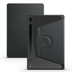 Galaxy Tab S7 Plus 12.4'' uyumlu Kılıf Kalem Bölmeli Yatay Dikey Standlı 360 Dönebilen Akıllı Kapak