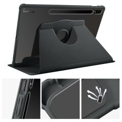 Galaxy Tab S7 Plus 12.4'' uyumlu Kılıf Kalem Bölmeli Yatay Dikey Standlı 360 Dönebilen Akıllı Kapak