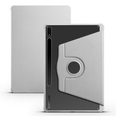Galaxy Tab S7 Plus 12.4'' uyumlu Kılıf Kalem Bölmeli Yatay Dikey Standlı 360 Dönebilen Akıllı Kapak Gri