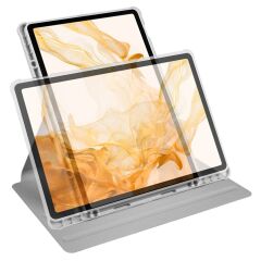 Galaxy Tab S7 Plus 12.4'' uyumlu Kılıf Kalem Bölmeli Yatay Dikey Standlı 360 Dönebilen Akıllı Kapak Gri