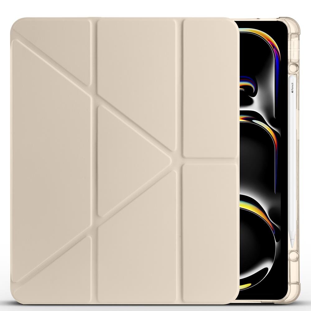 iPad Pro 13 M4 uyumlu Kılıf Kalem Bölmeli Tri Folding Standlı Arkası Silikon Uyku Modlu Gold