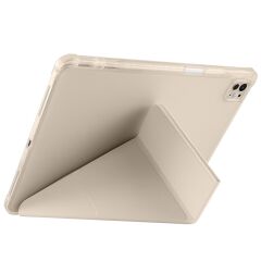 iPad Pro 13 M4 uyumlu Kılıf Kalem Bölmeli Tri Folding Standlı Arkası Silikon Uyku Modlu Gold