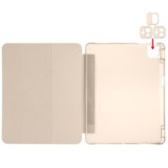 iPad Pro 13 M4 uyumlu Kılıf Kalem Bölmeli Tri Folding Standlı Arkası Silikon Uyku Modlu Gold