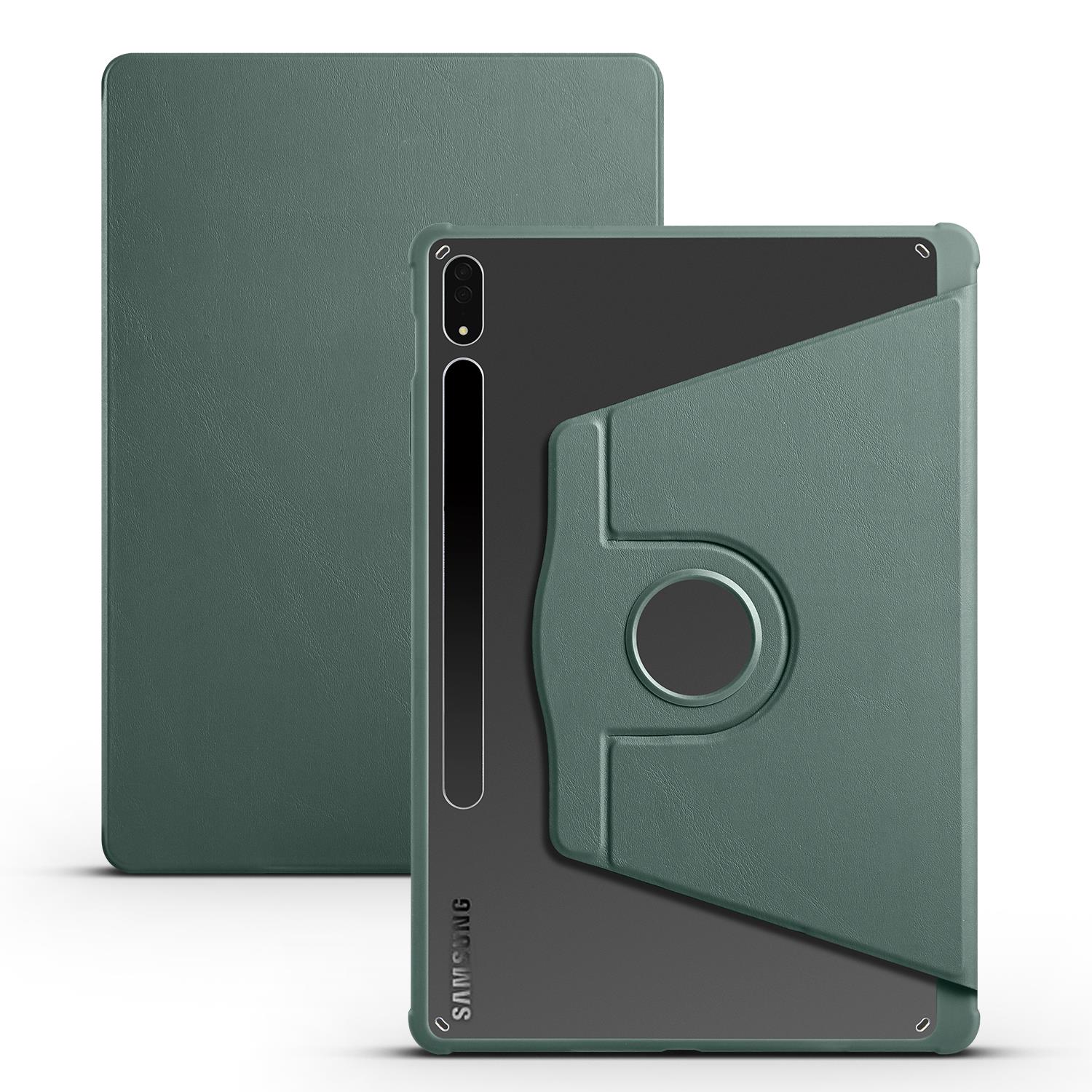 Galaxy Tab S7 Plus 12.4'' uyumlu Kılıf Kalem Bölmeli Yatay Dikey Standlı 360 Dönebilen Akıllı Kapak Koyu Yeşil