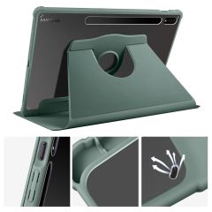 Galaxy Tab S7 Plus 12.4'' uyumlu Kılıf Kalem Bölmeli Yatay Dikey Standlı 360 Dönebilen Akıllı Kapak Koyu Yeşil