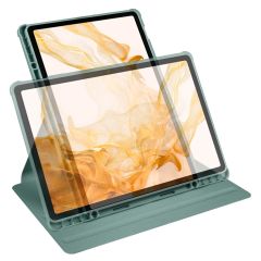 Galaxy Tab S7 Plus 12.4'' uyumlu Kılıf Kalem Bölmeli Yatay Dikey Standlı 360 Dönebilen Akıllı Kapak Koyu Yeşil