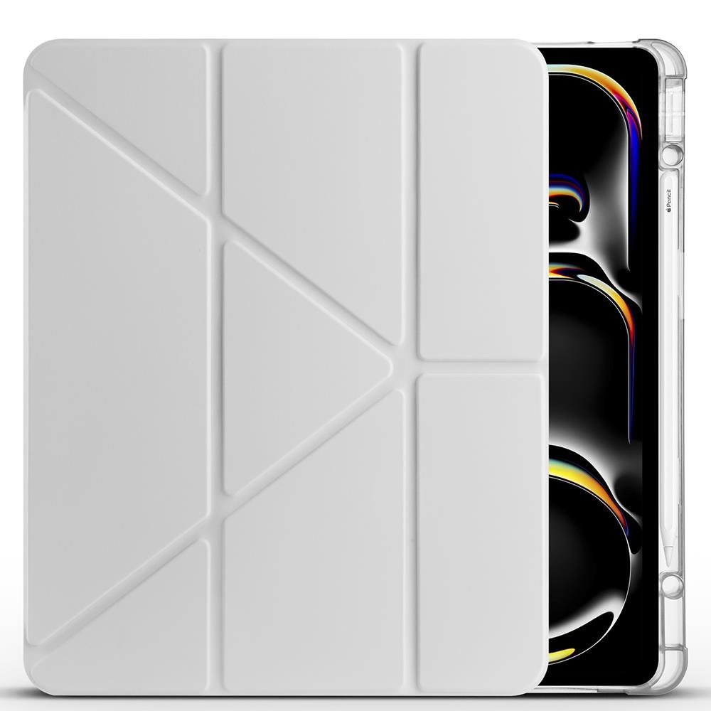 iPad Pro 13 M4 uyumlu Kılıf Kalem Bölmeli Tri Folding Standlı Arkası Silikon Uyku Modlu Gri