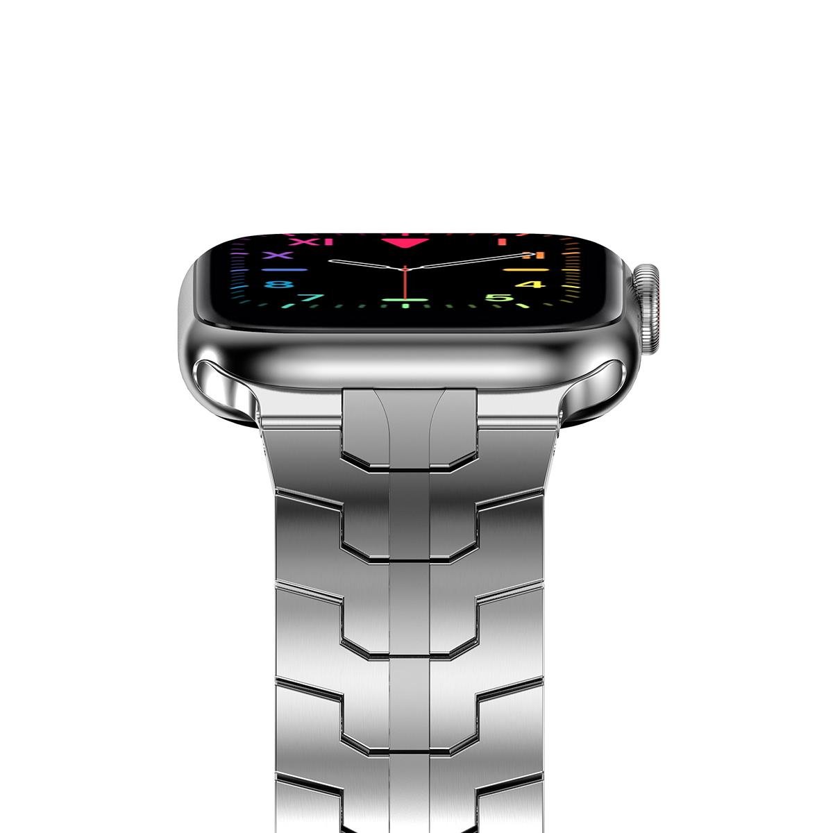 Apple Watch 10 46 mm uyumlu Metal Kordon Premium Paslanmaz Çelik Kayış Şık & Agresif Tasarım Gümüş