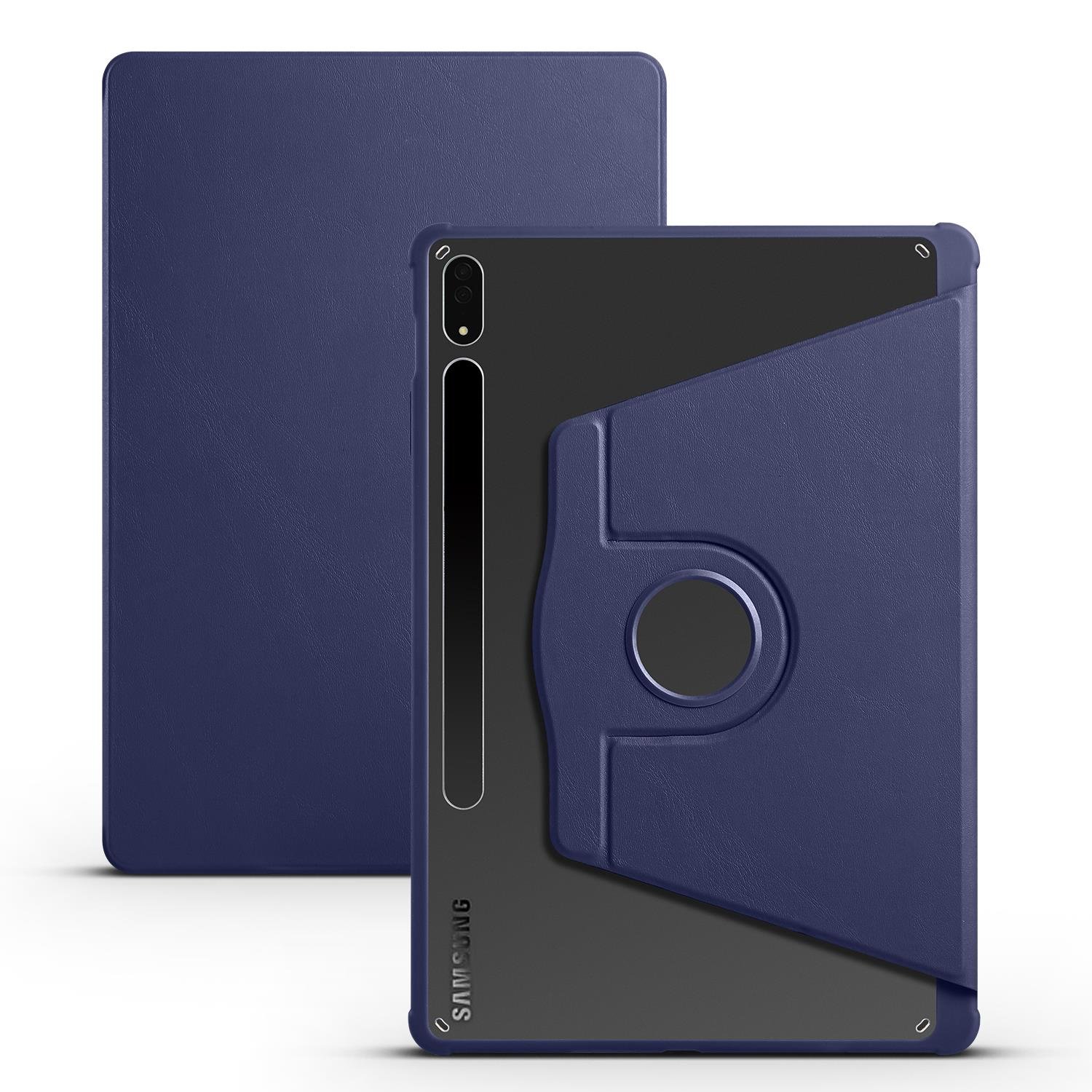Galaxy Tab S7 Plus 12.4'' uyumlu Kılıf Kalem Bölmeli Yatay Dikey Standlı 360 Dönebilen Akıllı Kapak Lacivert