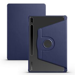 Galaxy Tab S7 Plus 12.4'' uyumlu Kılıf Kalem Bölmeli Yatay Dikey Standlı 360 Dönebilen Akıllı Kapak Lacivert