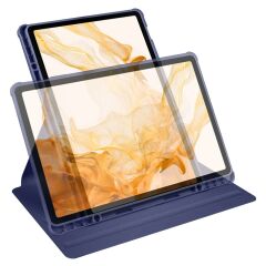 Galaxy Tab S7 Plus 12.4'' uyumlu Kılıf Kalem Bölmeli Yatay Dikey Standlı 360 Dönebilen Akıllı Kapak Lacivert