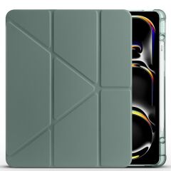 iPad Pro 13 M4 uyumlu Kılıf Kalem Bölmeli Tri Folding Standlı Arkası Silikon Uyku Modlu Koyu Yeşil