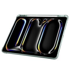 iPad Pro 13 M4 uyumlu Kılıf Kalem Bölmeli Tri Folding Standlı Arkası Silikon Uyku Modlu Koyu Yeşil