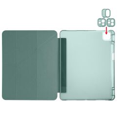iPad Pro 13 M4 uyumlu Kılıf Kalem Bölmeli Tri Folding Standlı Arkası Silikon Uyku Modlu Koyu Yeşil