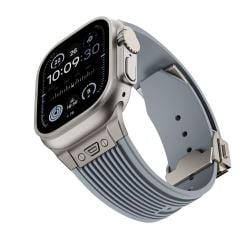 Apple Watch 7 8 9 45 mm uyumlu Çelilk Aksamlı Silikon Kordon Luxury Premium Kayış Gri