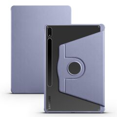 Galaxy Tab S7 Plus 12.4'' uyumlu Kılıf Kalem Bölmeli Yatay Dikey Standlı 360 Dönebilen Akıllı Kapak Levander Gray