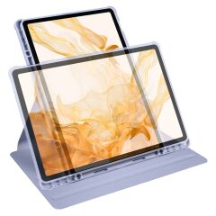 Galaxy Tab S7 Plus 12.4'' uyumlu Kılıf Kalem Bölmeli Yatay Dikey Standlı 360 Dönebilen Akıllı Kapak Levander Gray