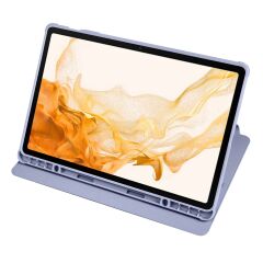 Galaxy Tab S7 Plus 12.4'' uyumlu Kılıf Kalem Bölmeli Yatay Dikey Standlı 360 Dönebilen Akıllı Kapak Levander Gray